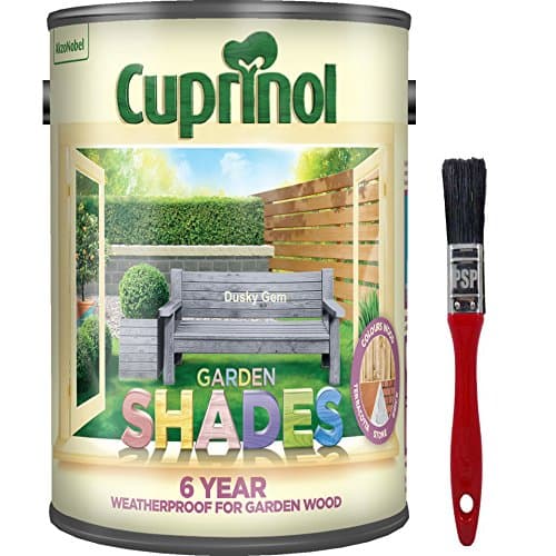 Image of New 2018 Improved Formula Cuprinol Garden Shades Dusky Gem 5L. Now Offers 6 Year Garden Wood Weather Protection. Includes PSP Touch up Wood Care Brush.
