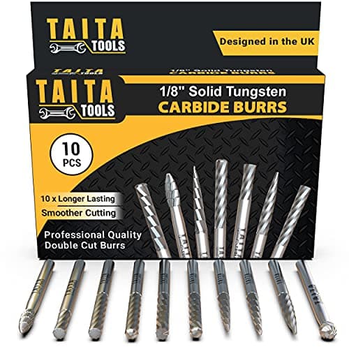 Image of 10Pcs Double Cut Carbide Burrs Set, 3mm Shank, Rotary Cutting Tips, Accessories for Dremel, Fordom, Flex Shaft, For wood carving, metal work, and engraving.