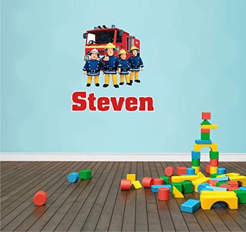 Image of Custom Personalised Fireman Sam Bedroom Nursery Wall Sticker Decal (70cm W x 74cm H)