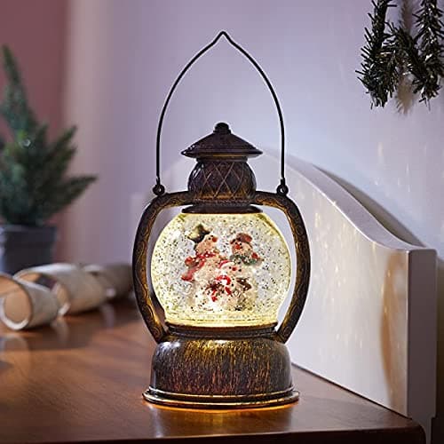 Image of Marco Paul Light Up Christmas Snow Globe Lantern with Snowman Battery Operated 20cm Glitter Shaker with Warm White LEDs Festive Novelty Xmas Ornament Decoration for Home Display