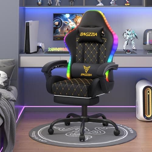 Image of Racingreat Gaming Chair with Led Lights | Ergonomic Racing Style Gamer Chair/High Back, Lumbar Support, Recliner, Footrest (Black)