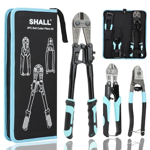 Image of SHALL 3-Piece Bolt Cutter Kit, 14" Heavy Duty Bolt Cutter, 8" Wire Cutter, 8" Wire Rope Cutter, Ergonomic Handle, Security Lock, More Efficient Leverage & Adjustable Opening, Carrying Case Included