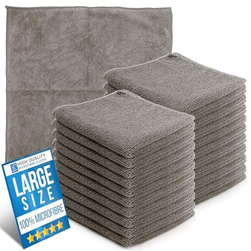 Image of Microfiber Cleaning Cloth, Large Size 40x40cm, Super Absorbent Lint Free Microfibre Cloths Cleaning for Home, Kitchen, Surface, Mirrors, Bathrooms, Motorbike, Car (Grey, 20)