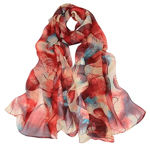 Image of FAIRYGATE Chiffon Scarf for Women Fashion Ladies Floral Leaf Print Oversized Scarves Long Soft Colourful Shawl Wrap Stole for Summer Beach Winter Spring Fall 50033