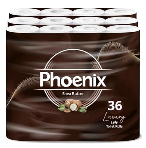 Image of Phoenix Soft Shea Butter Fragranced Luxury Toilet Rolls Bulk Buy - Quilted White 3 Ply Toilet Paper (36 Pack)