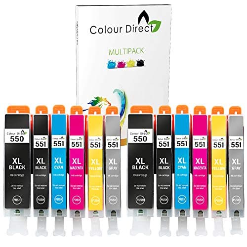 Image of Colour Direct Replacement 550 551 For Canon iP8750 MG6340 MG6350 MG7150 MG7500 MG7550 Ink Cartridges (12 Pack Include Grey)