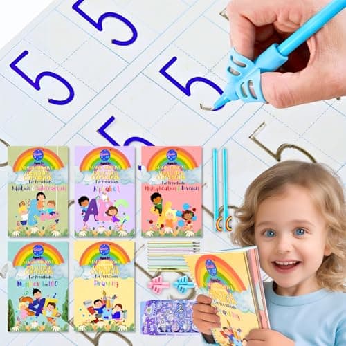 Image of Magic Handwriting Practice Workbooks - Large Grooved Hand Writing Books for Kids 3-8, Toddler Writing Practice, Calligraphy Preschool Activity Books, Large Size 24x16cm