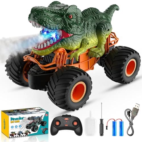Image of HappyGoLucky Dinosaur Remote Control Cars, 1:16 Scale Monster Truck Toy with Spray Roar LED Lights, 2.4GHz Rc Car Boys Toys Age 3-8, Kids Toy Gifts for 3-8 Year Old Boy Easter Gifts for Kids