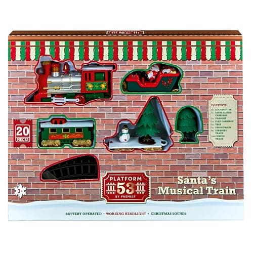 Image of Premier Decorations 20 Piece Musical Train Set with Christmas Sounds - Battery Operated - Children's Toy Train Set for Christmas