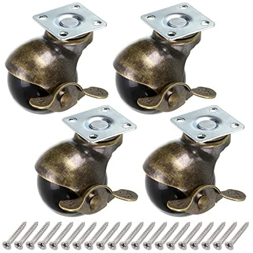 Image of Skelang 4 Pcs 50 mm Ball Castor Wheel, Plate Castor with Brakes, Antique Plate Swivel Caster for Furniture, Storage Chest, Cabinet, Coffee Table, Load Capacity 30 kg Per Caster