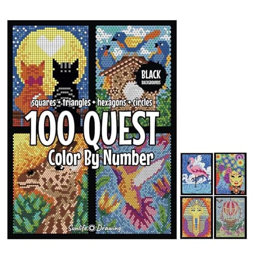 Image of 100 Quests Color by Number - Book/duos Tip Watercolor Pens, Coloring Exploration Color Quests Activity Book for Kids Adult, Paint by Number Coloring Book, Water-Based Double-Headed Watercolor Pen