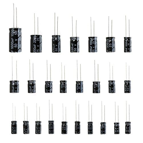 Image of WINGONEER 25 Values 16V 25V 50V 1uF to 2200uF Electrolytic Capacitors Assorted Assortment Kit Set Black - 125PCS