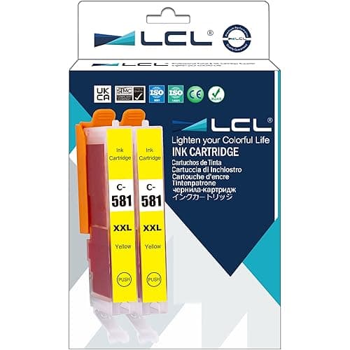 Image of LCL Compatible Ink Cartridge CLI-581 CLI-581Y CLI-581XL CLI-581XXL Y 1997C001 12.5 ml (2 Yellow) Replacement for Canon Pixma PIXMA TS8150 TS8151 TS8152 TS9150 TS9155 TS8250 TS8251 TS8252 Printer