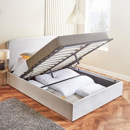 Image of Home Treats Small Double Ottoman Bed Frame With Storage | 4ft Upholstered Velvet Lift Up Bed (120 x 190 cm, No Mattress)