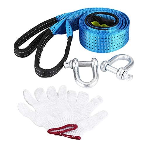 Image of Adfaga Heavy Duty Tow Strap 8 Ton Capacity 5 Meter Reflective Safety Towing Rope with Carbon Steel Hooks for Vehicle Recovery in Mud Snow or Sand Durable Polyester Material Include (3m luminous