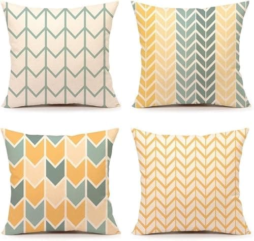 Image of TIDWIACE Set of 4 Geometric Orange-Green Cushion Cover 40 x 40 cm, Home Decorative Square Double-sided printing Accent Throw Pillow Covers for Couch,Bedroom 16 x 16
