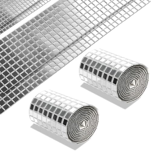 Image of 2928 Silver Self Adhesive Mosaic Mirror Pieces Tape for Crafts, Small Glass Mirror Sticker Mosaic Glass Pieces, Mini Disco Ball Tiles for Art Collage, Indoor Outdoor Decoration (Silver 5x5 mm)