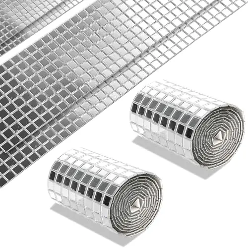 Image of 2928 Silver Self Adhesive Mosaic Mirror Pieces Tape for Crafts, Small Glass Mirror Sticker Mosaic Glass Pieces, Mini Disco Ball Tiles for Art Collage, Indoor Outdoor Decoration (Silver 5x5 mm)