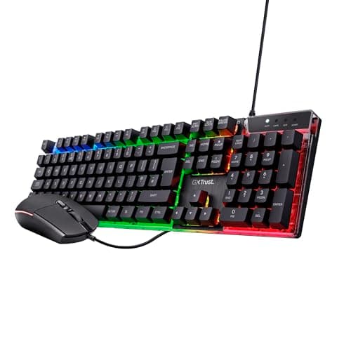 Image of Trust Gaming Keyboard and Mouse Set GXT 838 Azor - Keyboard with QWERTY UK Layout, LED illumination, 8 Key Anti-Ghosting, 12 Multimedia Keys, 800–3000 DPI - Black