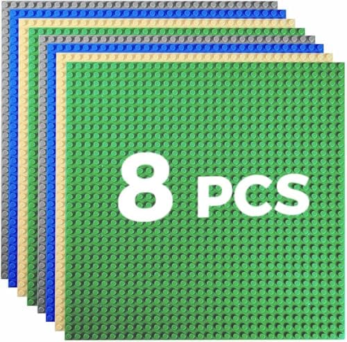 Image of HUIZDQ 8 Pack Classic Baseplates Building Plates for Building Bricks 100% Compatible with All Major Brands-Baseplate, For Kids 3 Years Up, 10" x 10", Multicolored