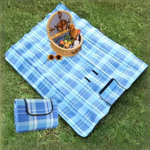 Image of Garden Mile Heavy Duty Blue Waterproof Picnic Blanket 135cm X 105cm Compact Car Beach Mat Easy Clean Beach Blanket Waterproof Sandproof Indoor And Outdoor Mat For Picnic Camping Beach Festivals
