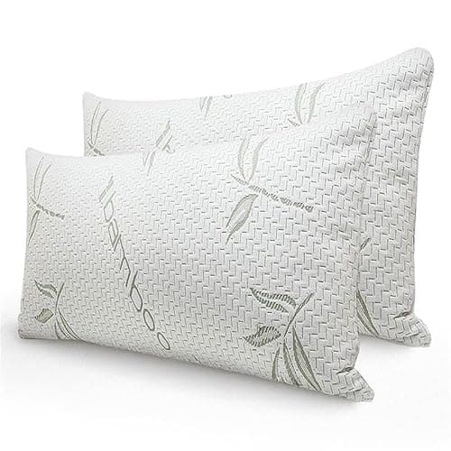 Image of EVOKK Bamboo Memory Foam Pillows – 2 Pack Soft Memory Foam Pillow for Neck & Shoulder Support, Hypoallergenic Bed Pillows with Removable Covers for Side & Back Sleepers