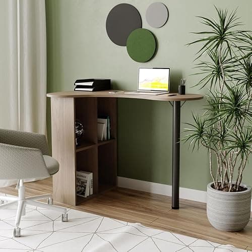 Image of URBNLIVING Wooden Corner Desk with Bookcase and Storage Shelves Stylish and Functional Study Workstation Organizer for Home Office and Workspaces