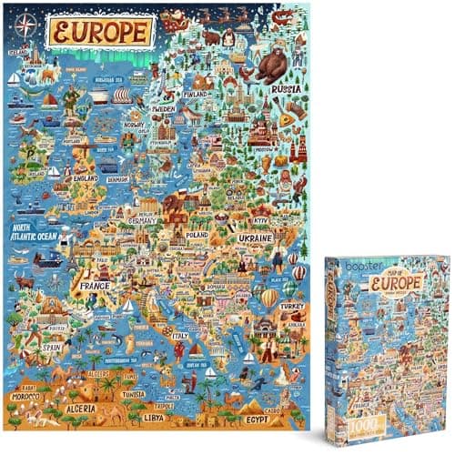 Image of bopster 1000-Piece Europe Map Jigsaw Puzzle for Adults & Kids | Detailed European Geography Puzzle | Giftable Family Activity