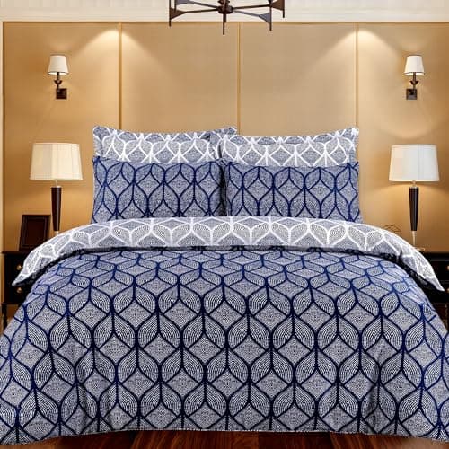 Image of DTEX HOMES King Size Duvet Cover Sets 100% Pure Cotton 4 Piece Reversible Printed Hotel Quality Duvet Cover Ultra Soft Easy Care Bedding Sets King (Matra Blue)