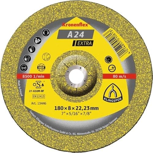 Image of 125mm Kronenflex Grinding Disc Depressed Centre A 24 R Extra for Work on Steel 125mm x 6mm x 22.23mm (Pack of 1)
