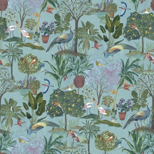 Image of World of Wallpaper Paradise Garden Hand-Painted Tropical, Birds and Exotic Woodland Style Wallpaper for Feature Walls, Bedrooms, Living Rooms Blue (WOW177)