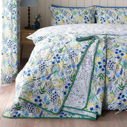 Image of Catherine Lansfield Tilly Floral Fully Reversible 220 x 230 cm Bedspread Blue