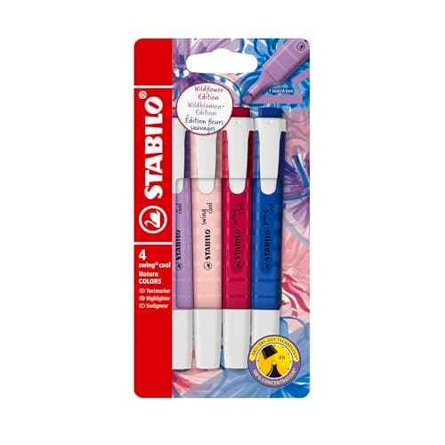 Image of STABILO swing cool NatureCOLORS Wildflower - Highlighter - Pack of 4 - Blush, Burgundy, Grey Violet and Ultramarine
