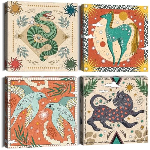 Image of Artscope 4 Pieces Wall Art Canvas Prints - MYTHOS Picture Painting- Modern Wall Artwork Framed for Bathroom Home Office Decor - 30 x 30 CM