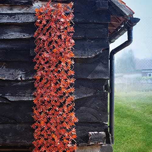 Image of Festive Lights Topiary Red Acer Leaves Artificial Leaf Trellis - Autumn Creeping Garden Decoration - 180 x 90cm