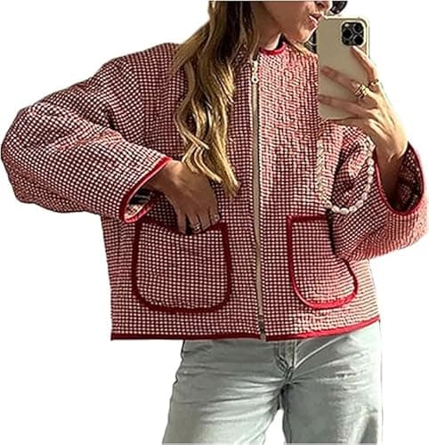 Image of SANSIWU Women's Cropped Puffer Jacket Floral Print Padded Quilted Coat Long Sleeve Lightweigt Vintage Padded Jacket Outerwear (S-01, M)