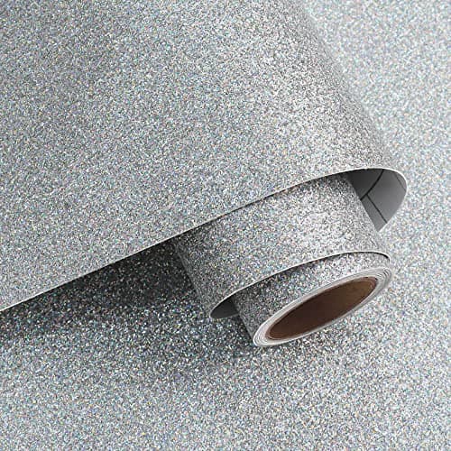 Image of VaryPaper Peel and Stick Silver Glitter Wallpaper Glitter Contact Paper 40cmx200cm Thick Lining Paper for Wall Furniture Vinyl Wrap Sticky Back Wallpaper for Living Room Bedroom DIY Gift Wrapping