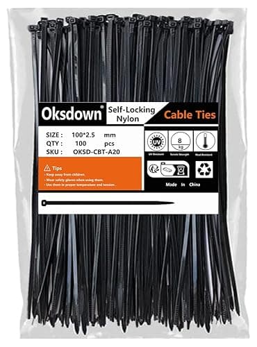 Image of Oksdown 100 Pack Black Plastic Cable Ties 100mm×2.5mm Small Nylon Zip Ties Premium Self Locking 4 inch Mini Tie Wraps