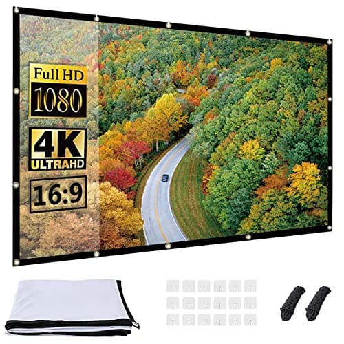 Image of OWill Projector Screen 120 Inch 16:9 HD 4K, Portable Foldable Anti-Crease Movie Screen for Home Cinema Outdoor Garden Party, Support Double-Sided Projection & Easy Install with Hooks Ropes