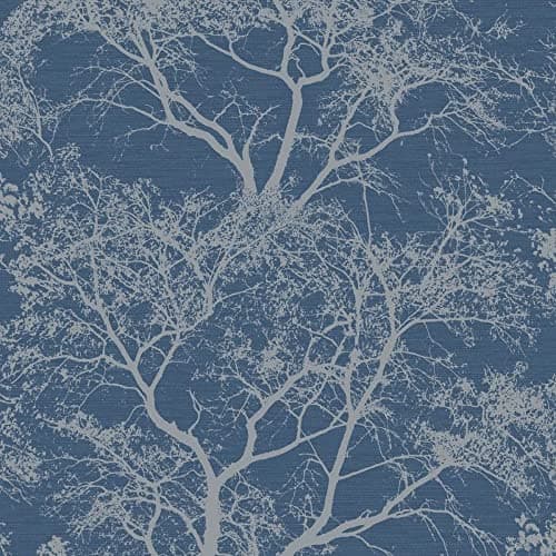 Image of Holden Decor Whispering Trees Dark Blue Wallpaper 65402 - Textured Glitter