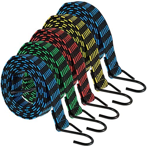 Image of Pack of 5 Bungee Cords with Hooks Heavy Duty 6.6ft /2m Long Bungee Straps Elastic Rope Luggage Bungee Straps Anti-slip Flat Elasticity Rubber Straps for Luggage Camping Roof Racks Moving Cargo