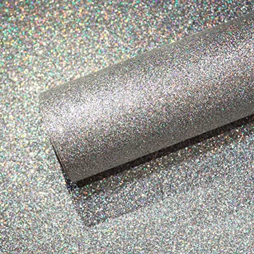 Image of VEELIKE Silver Glitter Wallpaper Self Adhesive Sparkle Wallpaper for Bedroom Furniture Vinyl Wrap for Kitchen Cupboards Stickers Sticky Back Plastic Roll Party Decor Cabinet Cover Removable 40cm×300cm