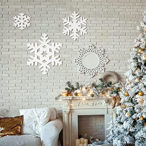 Image of Jetec 3 Pieces Christmas Wall Snowflake Wooden Sign Decoration for Wall Christmas Snowflake Shape Ornaments 3 Sizes Hanging Plaques Rustic Wood Holiday Ornaments for Bedroom Living Room(Novel Style)