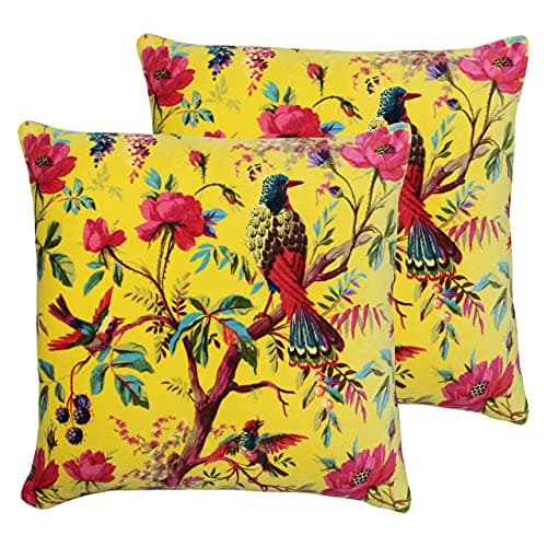Image of Paoletti Paradise Polyester Filled Cushions (Twin Pack), Cotton, Yellow