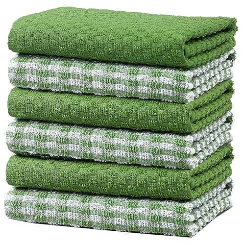 Image of Olivia Rocco 100% Cotton Ascot Check Terry Tea Towels for Kitchen Pack of 6 Super Absorbent Dish Cloth Towel for Drying & Cleaning Household Essentials, Sage Green- 6 PK