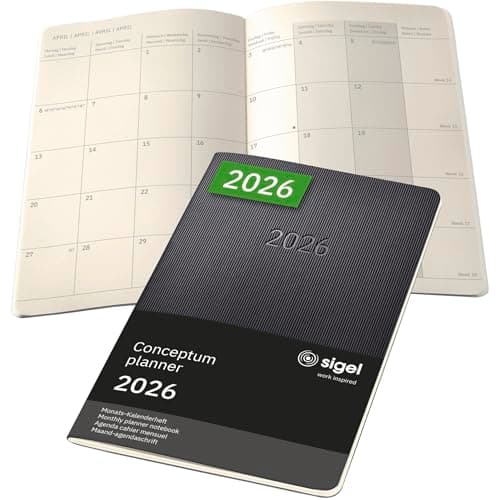 Image of SIGEL C2684 Monthly planner notebook Conceptum 2026-1 year - approx. A5 - black - 2 pages = 1 month - softcover - 80 gsm - 64 p. - PEFC-certified