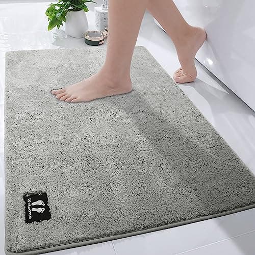 Image of RTBQJ-AT Extra Large Bath Mat 120 x 80 cm Bathroom Mats, Non Slip Absorbent Grey Bath Mats for Bathroom Rug, Microfiber Soft Machine Washable Shower Mat Outside Shower