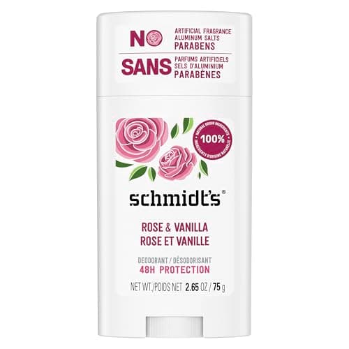 Image of Schmidt's Rose and Vanilla Natural Deodorant Stick for Odour Protection and Wetness Relief 75 g