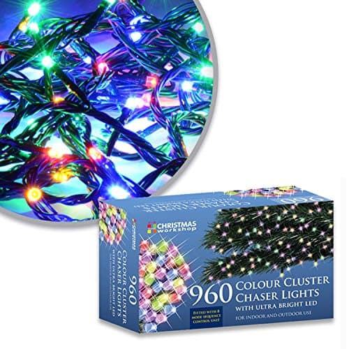 Image of The Christmas Workshop 78460 960 Multi-Coloured LED Chaser Cluster Christmas Lights / Indoor and Outdoor Fairy Lights / 13.9 Metres Long / 8 Light Modes / Christmas, Weddings, Gardens & More