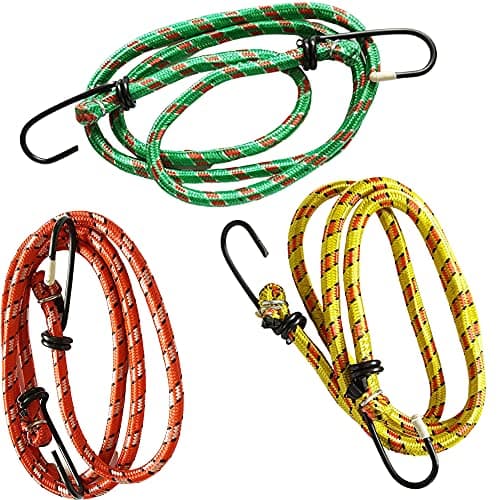 Image of Pack of 3 Elastic Bungee Cords With Hooks, Bungee Ropes Thicken Bungee Straps Tent Rope Camping Accessories for Luggage Packing Suitcase Car Roof Rack (100cm)